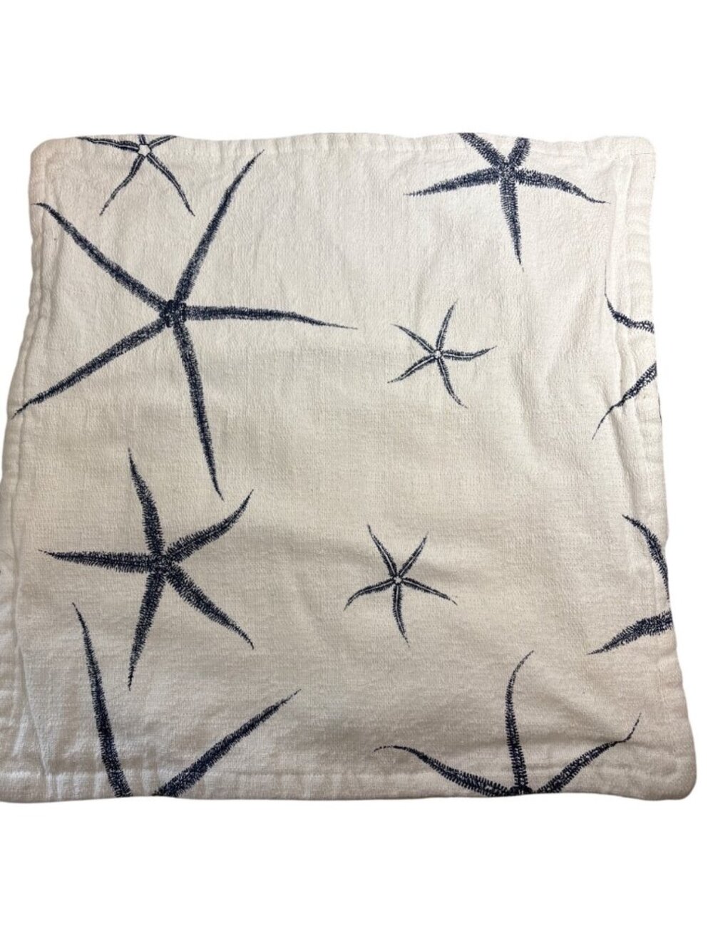 Starfish Pillow Cover 16 X 16" White & Navy Nautical Beach House Heavy Fabric